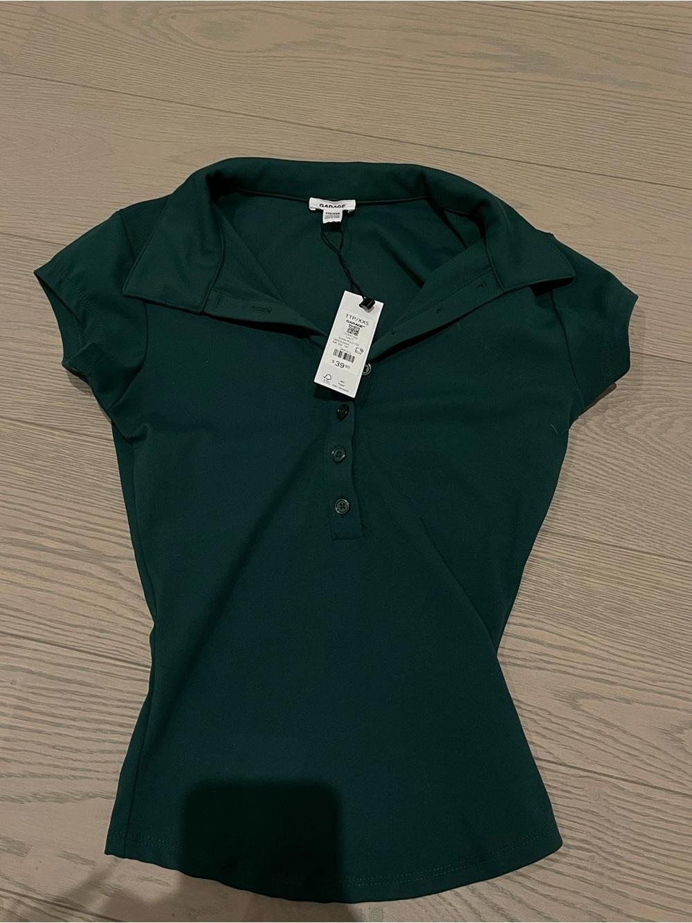 Deep Green Polo-Style Short Sleeve Top